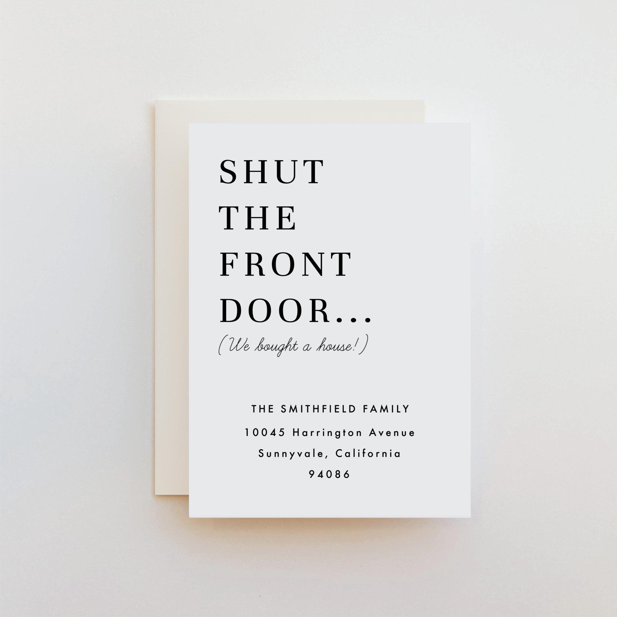 Moving | Print or Digital Shut the Front Door Moving Announcement