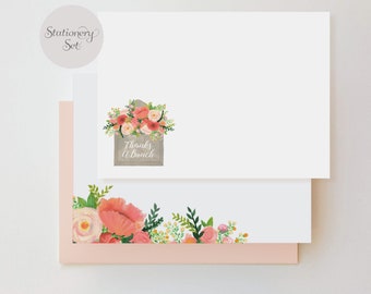 Pink Floral Stationery Note Card Set