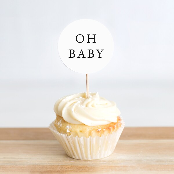 OH BABY | oh baby simple circle cupcake topper printable | instant download/ baby shower/ party printables/JPEG file