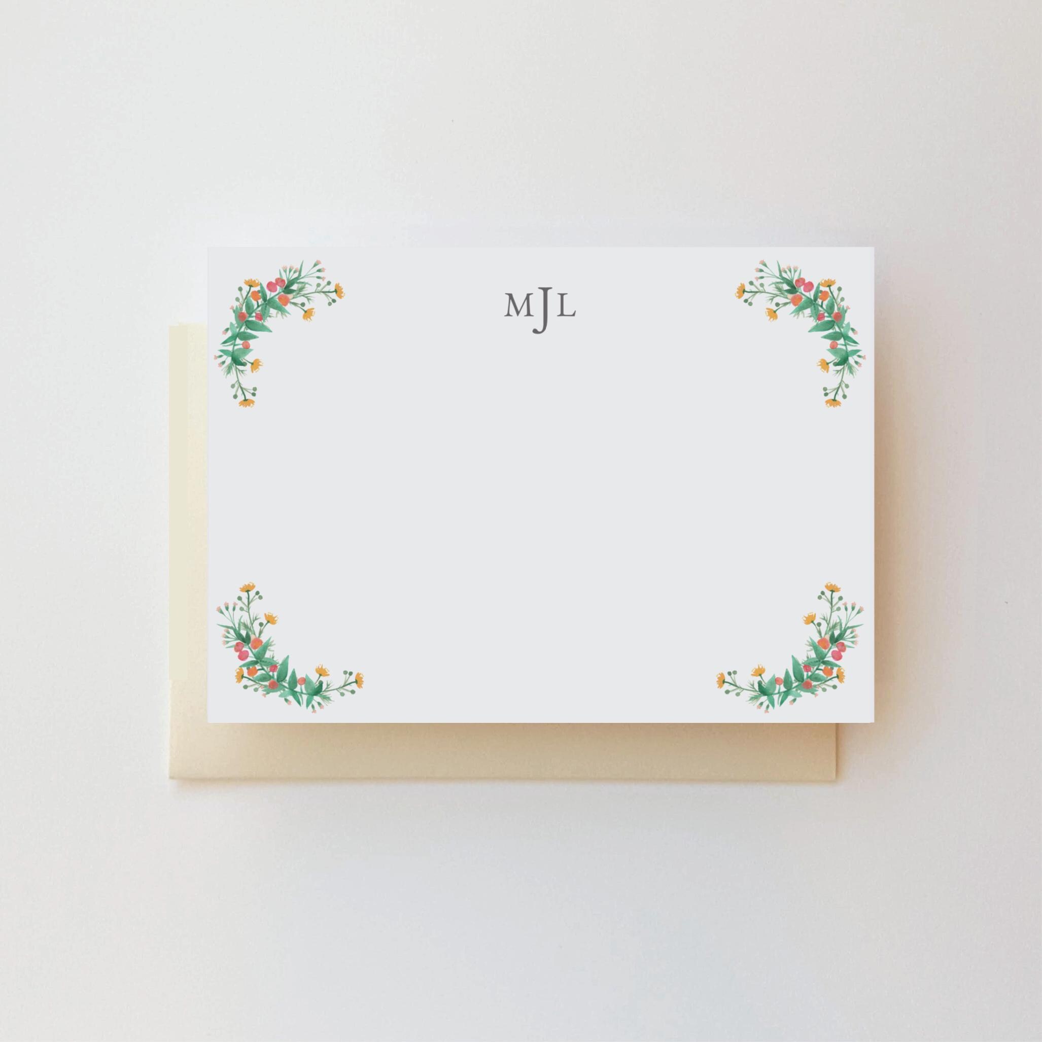 Wildflower | Flat Print or Digital Wildflower Floral Sprig Border Personalized Note Card Stationery