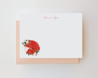 Red Fox With Floral Crown Thank You Note Cards