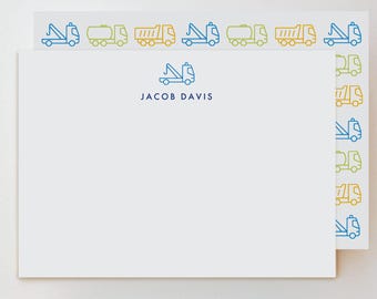 Construction | Flat Print or Digital Personalized Construction Vehicle Note Cards