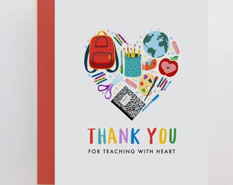 Thank You | Thank You for Teaching with Heart Folded Digital Greeting Card with coordinating envelope