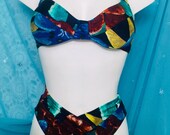 Vintage 2 Piece V Cut Bottom Stain Glass . Bikini Suit