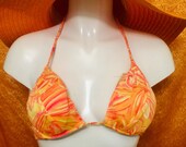 Vintage 2 Piece Orange and Yellow Tropical Print Bathing Suit