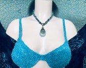 Circa 1985 2 Piece Aqua Boucle Bathing Suit