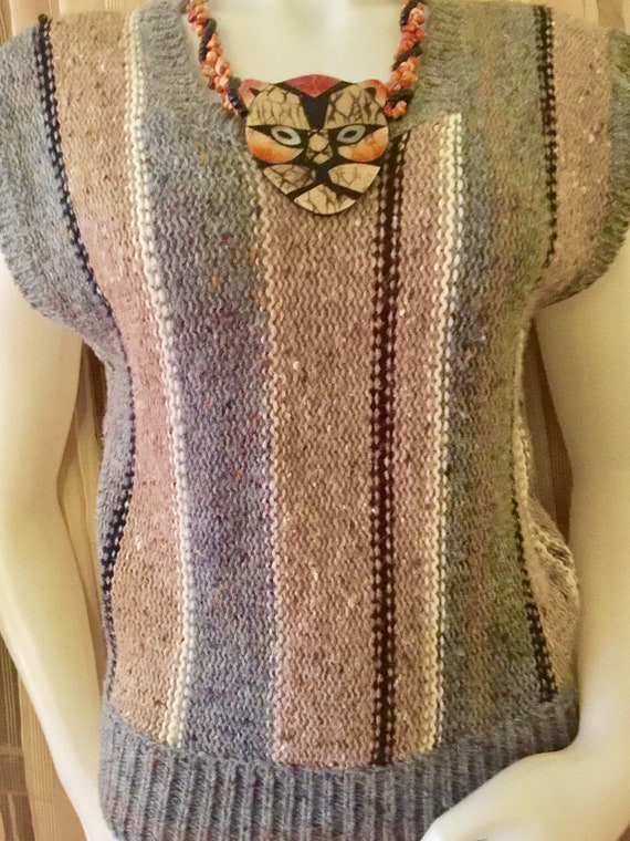 Earth-tone 80s Striped and Textured Sweater Vest/N