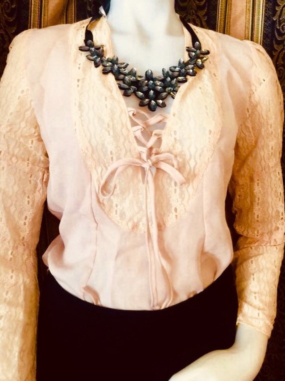 Apricot Lace Blouse with Long "Bell " Sleeves and
