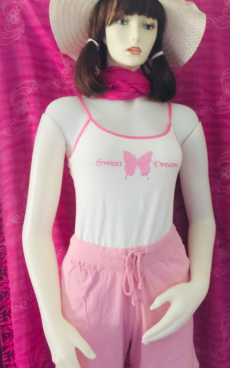 2Pc Candy Pink Jersey shorts with Sweet Dreams Tank Top