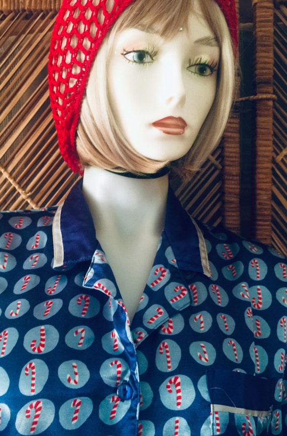 2Pc Holiday Print Candy Cane Satin Finish Pajamas