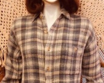 Large Grey \u0026 Red Plaid Shirt Men's 90s 