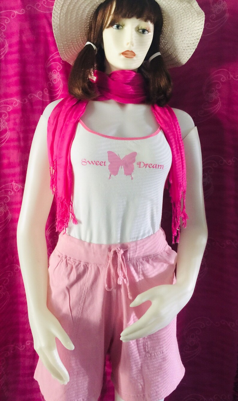 2Pc Candy Pink Jersey shorts with Sweet Dreams Tank Top