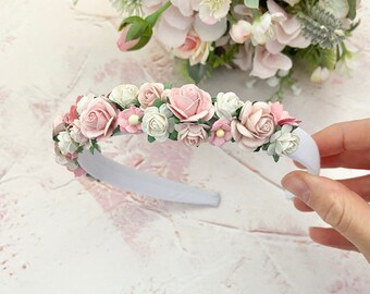 Flower Girl Pink /& White Flower Hair Band Headband Bridesmaid