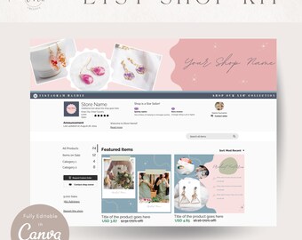 Etsy Shop Branding Kit Bundle | Listing Template Designs | Etsy Shop Banner Templates | Editable Canva Etsy Banner Mockup | Pastel Branding