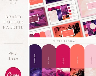 Brand Colour Palette in Vivid Bloom | Bold & Bright Brand Color Palette with Hex Code CMYK | For Small Businesses | Canva Branding Kit