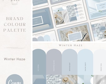 Brand Colour Palette in Winter Haze | Elegant Color Palette with Hex Code CMYK | Icy Winter Palette for Small Business | Canva Branding Kit