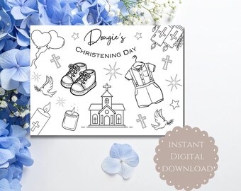 Personalised Children's Baptism Activity Colouring Mat: A4 Editable Kids Christening Activity Printable Download