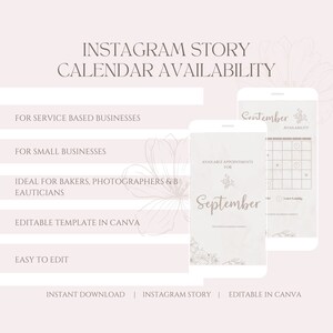 Instagram Story Calendar Availability | Editable Canva Template | Digital Download | Monthly Appointments | For Beautician Photographer