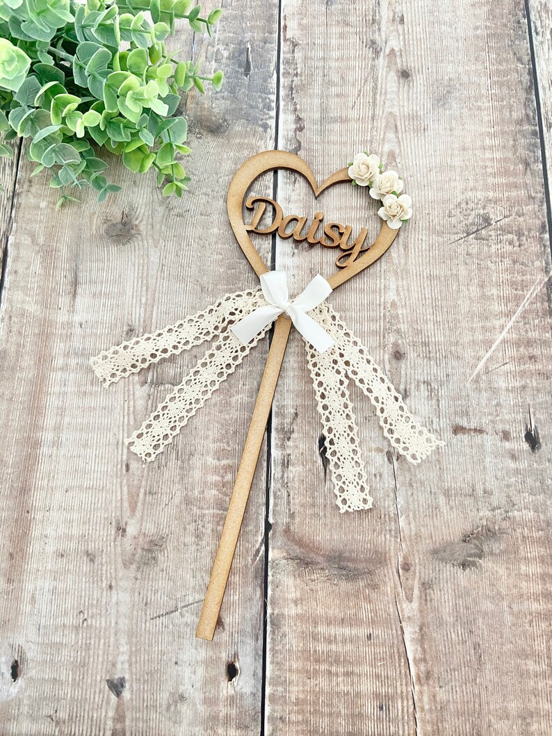 Flower Girl Wand Heart Wand Girls Wand Thank You Flower Etsy