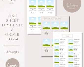 Product Line Sheet & Order Form Template | Wholesales Catalogue Template | Editable Canva Pricelist | Pricing Guide | Product Sales Sheet