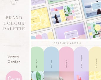 Brand Colour Palette in Serene Garden | Natural Tranquil Brand Color Palette with Hex Code CMYK | For Small Business | Canva Branding Kit