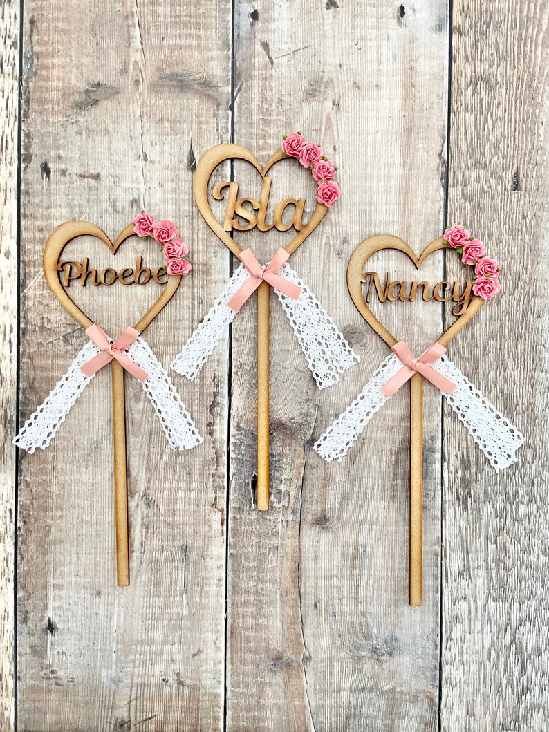 Flower Girl Wand Heart Wand Girls Wand Thank You Flower Etsy