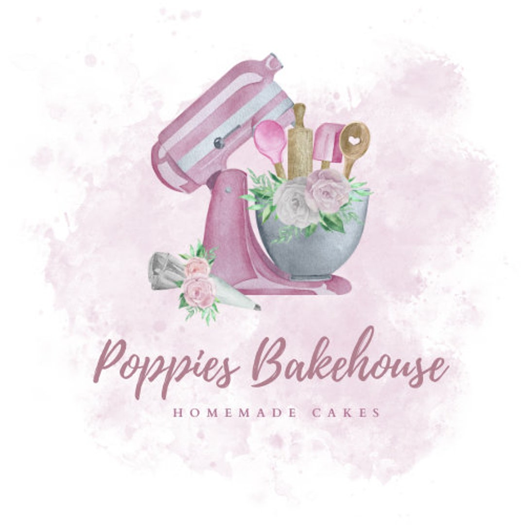 pink watercolour bakery logo | etsy | cake logo... Personalised Business Logo Design for Bakery, Floral Pink Mixer ...