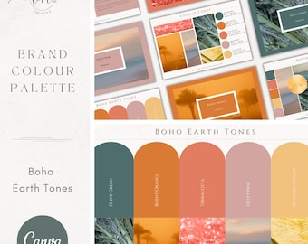 Brand Colour Palette in Boho Earth Tones | Brand Color Palette with Hex Codes CMYK RGB | Branding for Small Businesses | Canva Branding Kit