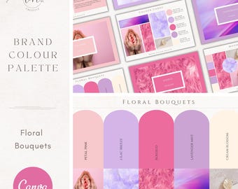 Brand Colour Palette in Floral Bouquets | Pink Brand Color Palette with Hex Code CMYK | Branding for Small Business | Canva Branding Kit