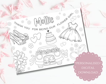 Thank you for being our Flower Girl Printable Colouring Page Mat | Wedding Party Gift for Kids | A4 Digital Download | Junior Bridesmaid