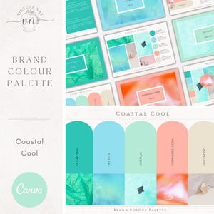 Brand Colour Palette in Coastal Cools | Summer Brand Color Palette with Hex Code CMYK | Branding for Small Business | Canva Branding Kit