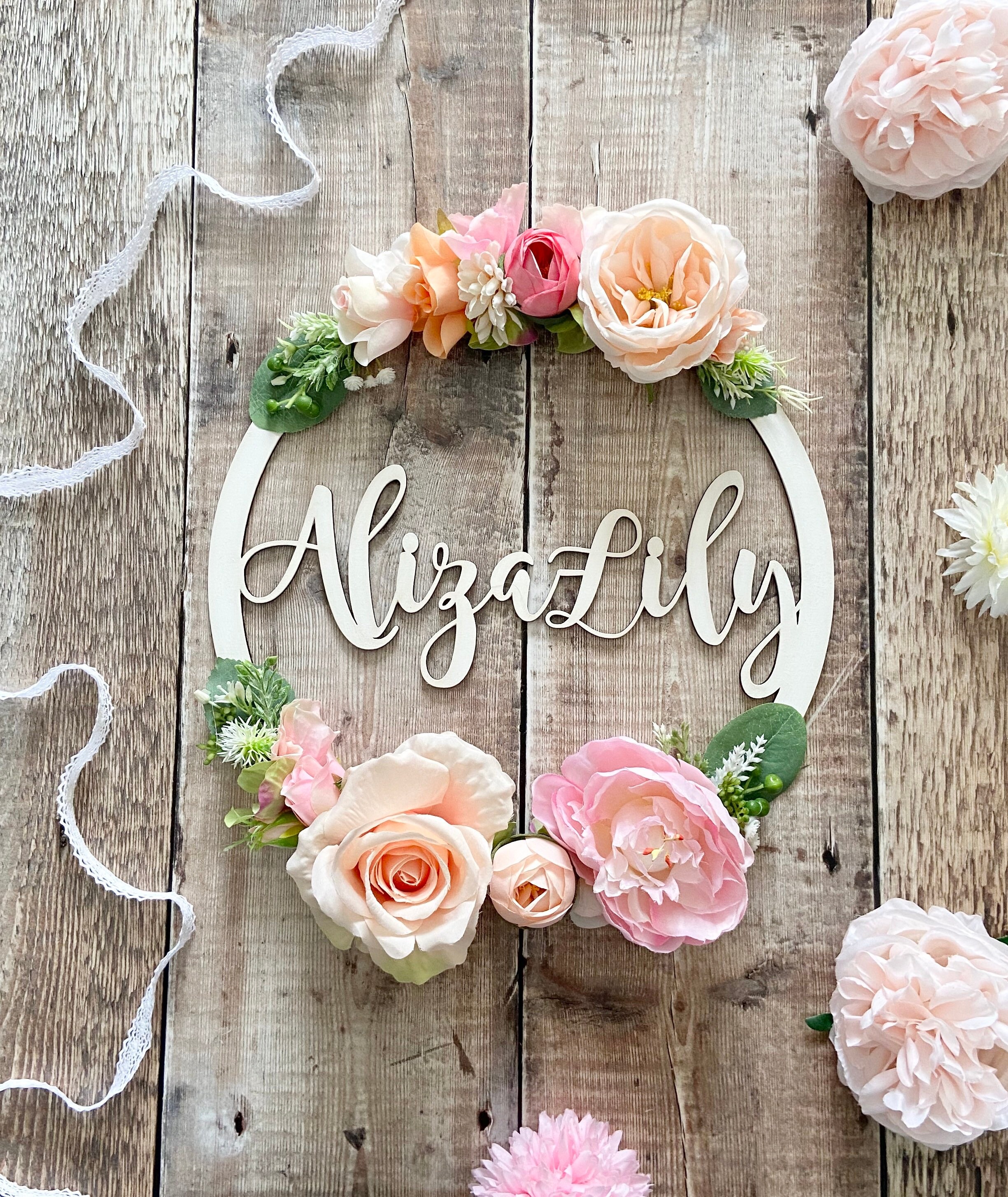 Name Hoop Personalised Flower Hoop Name Flower Hoop 20cm Etsy