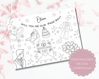 Will you be my Page Boy Printable Colouring Page Proposal Favour | Wedding Party Gift for Kids | A4 Digital Download | Flower Girl Proposal