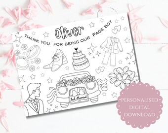 Thank you for being our Page Boy Printable Colouring Page Mat | Wedding Party Gift for Kids | A4 Digital Download | Flower Girl Proposal