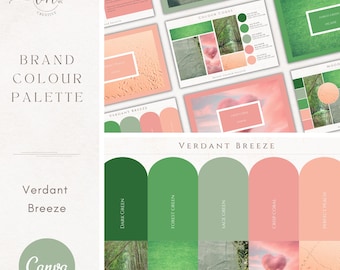 Brand Colour Palette in Verdant Breeze | Greenery Brand Color Palette with Hex Code CMYK | For Small Business | Fresh Canva Branding Kit