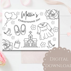 Personalised Kids Christening Activity Colouring Mat | Editable Children&#39;s Baptism Activity Placemat | A4 Digital Download Printable