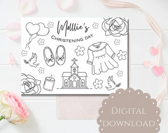 Personalised Kids Christening Activity Colouring Mat | Editable Children's Baptism Activity Placemat | A4 Digital Download Printable