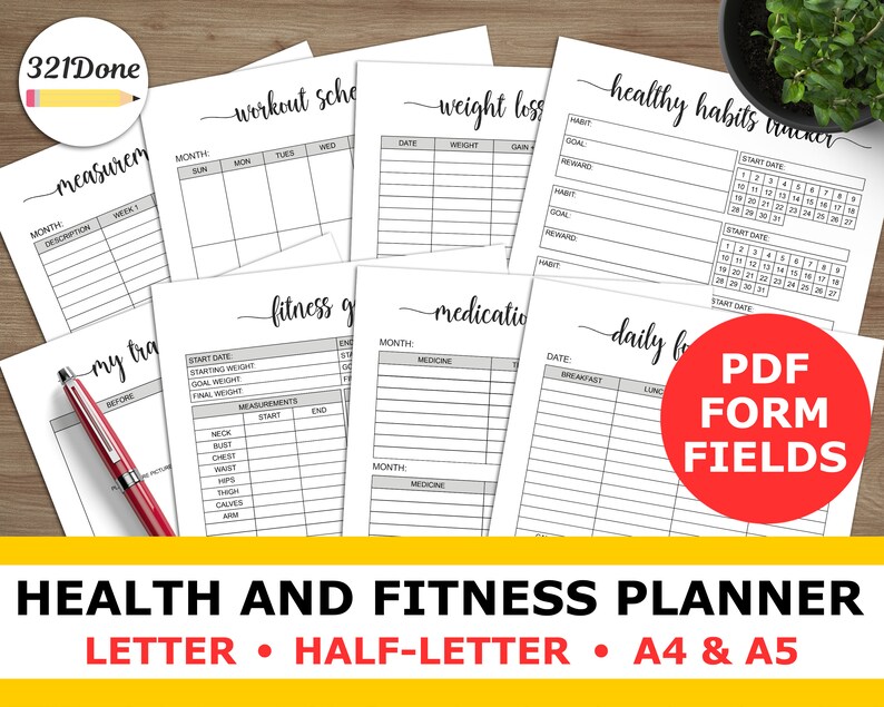 Health Planner And Fitness Plan Exercise Tracker Workout Log Weight Tracking Body Measurements Tracker Weight Loss Letter A5 A4 Half Pdf