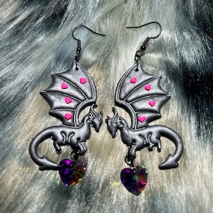 Heart Dragon Sparkle Valentine Polymer Clay Earrings
