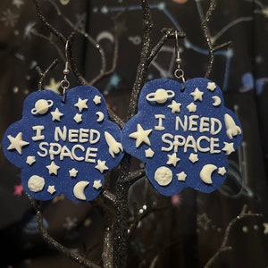 Glow in the Dark “I Need Space” Stars Moon Planets Polymer Clay Earrings