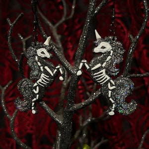 Holographic Glitter Skeleton Unicorn Polymer Clay Earrings