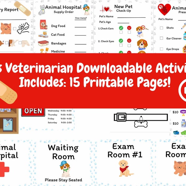 Actividades veterinarias para niños Imprimibles descargables Hospital de animales Juego de simulación 15 páginas Inicio Aprendizaje escolar