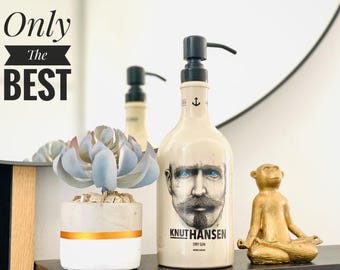 Soap dispenser made from a Knut Hansen gin bottle - pump plus bottle