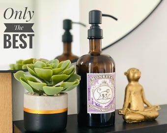 Soap dispenser made from a Monkey 47 Gin bottle (brown) - pump & bottle