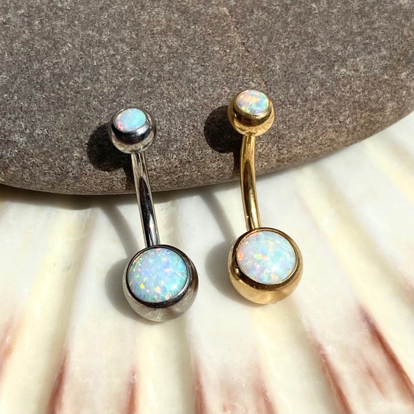 White Opal Medical Grade ASTM:F-136 Titanium and Anodized Titanium Double Gem Navel bar Internal Thread Size 1.6 x 10 x 5 x 8mm