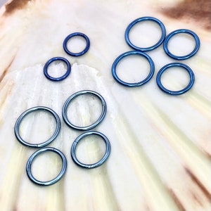 PAIR of Dark-Medium-Light Blue ANODIZED Medical grade ASTM F136 titanium Clicker Hoop Hinged Ring Tragus Helix Cartilage jewellery