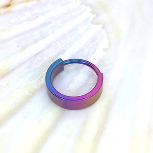 Pink to Teal/Green Gradient Colour Anodized 4mm Wide Band Conch Hoop or Lobe Earring Implant Grade Titanium Clicker Size: 1.2mm x 11mm x4mm