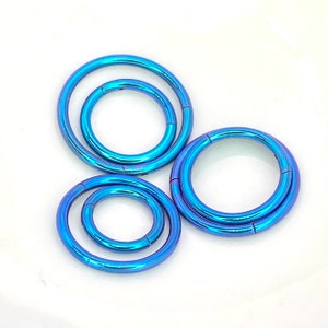 TEAL Anodized Medical Grade ASTM F-136 Titanium Hinged Ring Clicker Hoop for Cartilage Lobe Septum Daith Nose Piercing