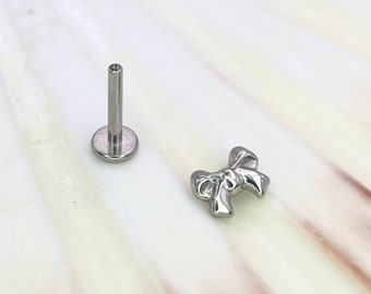 Little BOW Top Medical grade ASTM:F-136 titanium labret 1.2x6/8/10mm internal thread conch helix tragus flat ear lobe jewellery