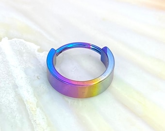 Rainbow Colour Anodized 4mm Wide Band Conch Hoop or Lobe Earring Implant Grade Titanium Clicker Size: 1.2mm x 11mm x4mm